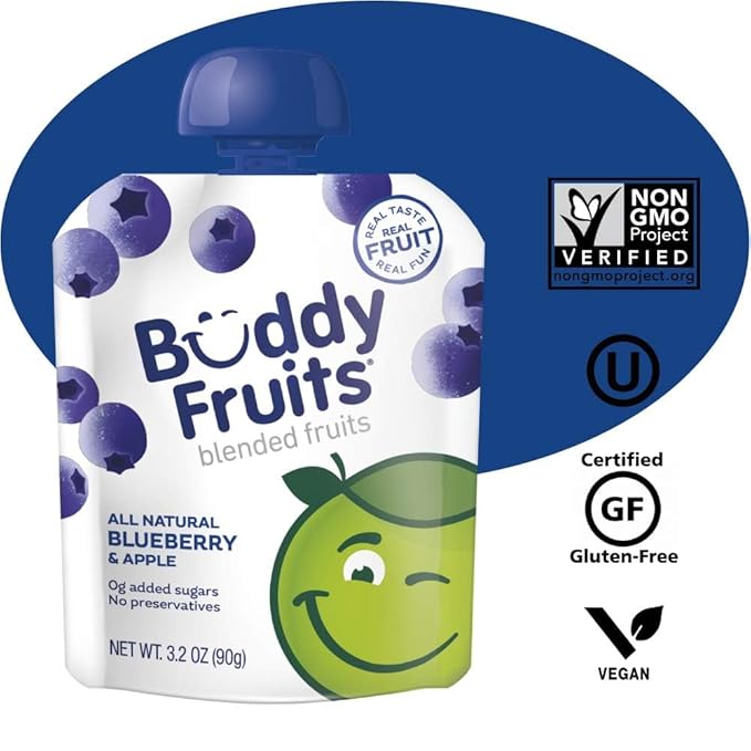 Buddy Fruits Snacks To Go Blueberry Unsweetened Applesauce 3.2oz Pouch (18pk)