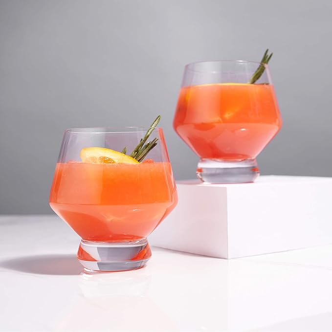Viski Raye Footed Crystal Punch Cups Set of 2 - Premium Crystal Clear Glass, Stemless Heavy Base