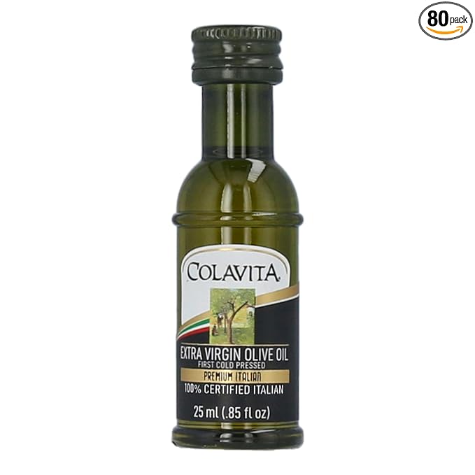 Colavita Mini Sizes - Premium Italian Extra Virgin Olive Oil, Pack of 80 (25ml each, .85oz) Plastic