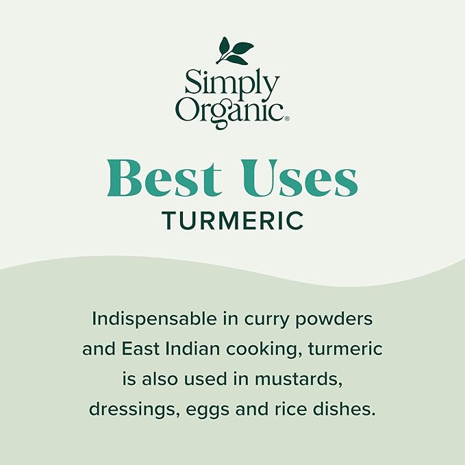 Simply Organic Ground Turmeric Root, 2.38 Ounce, Distinct Aroma, Ginger & Pepper-Like Flavor
