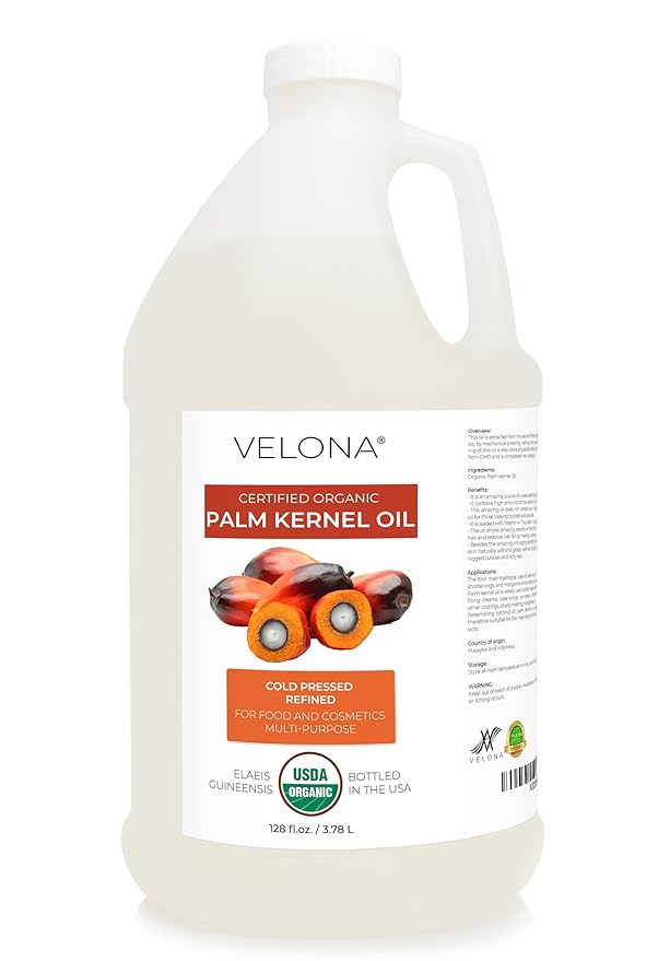 velona USDA Certified Organic Palm Kernel Oil - 1 Gallon / 128 Fl Oz | 100% Pure and Natural