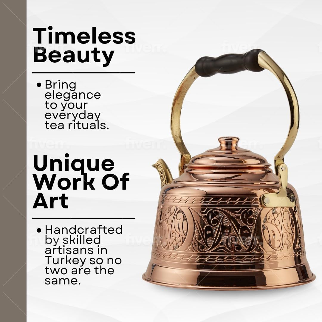 DEMMEX Tea Lover's Copper Teapot, Heavy Gauge 1mm Thick Hammered Solid Copper, Copper Tea Pot