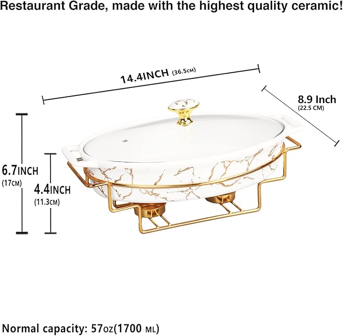 12" x 8" Ceramic Casserole Baking Dish With Glass Cover and with Golden Rack, Lasagna Pan Deep for