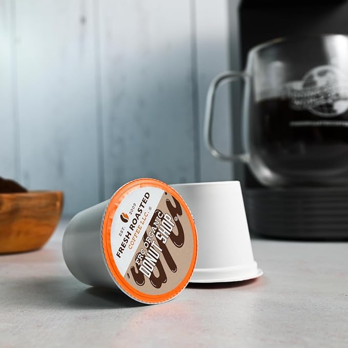 Fresh Roasted Coffee, Organic Donut Shop | USDA Organic, Kosher | Medium Roast 24 Pods for K-Cup