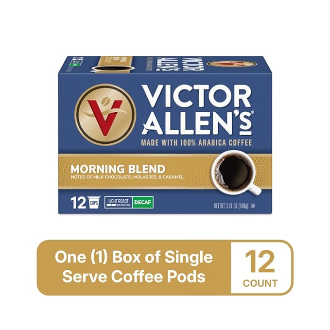 Victor Allen's Coffee Decaf Morning Blend, Light Roast, 12 Count, Single Serve Coffee Pods for