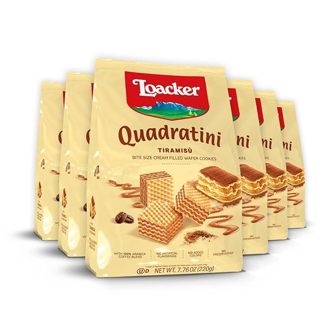 Loacker Quadratini Tiramisu Wafer Cookies LARGE - 30% Less Sugar - Premium Crispy Bite Size Wafers