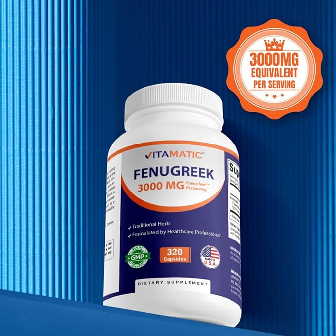 Vitamatic Fenugreek Capsules Extra Strength 3000 mg Equivalent Per Serving (from 10:1 Extract 300