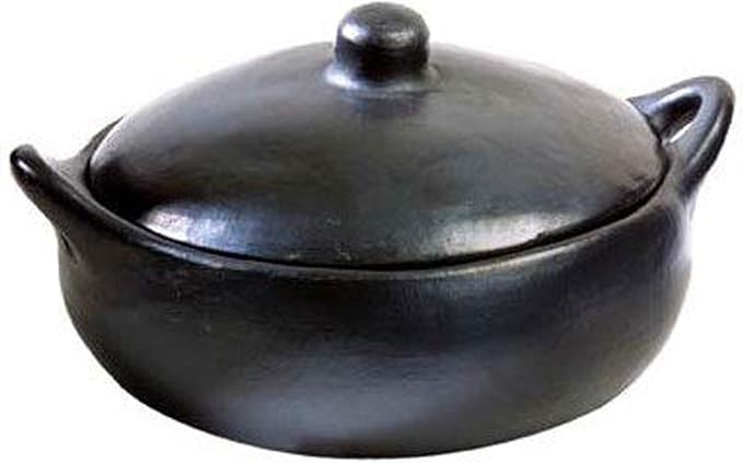 Authentic Chamba Casserole - Elegant Handmade Black Clay Cooking Pot with Cover - Perfect for