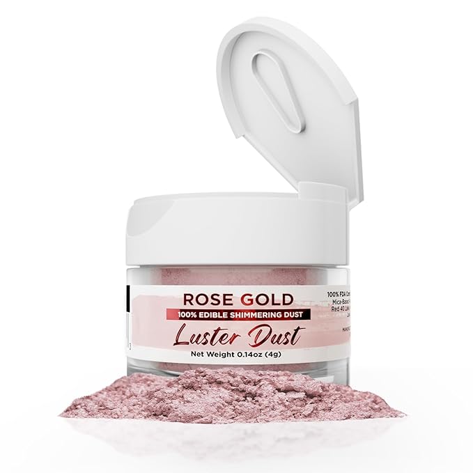 Luster Dust - Rose Gold (4g 1x Jar) | Edible Vegan Dust & Paint for Cake Decorating, Ice Cream