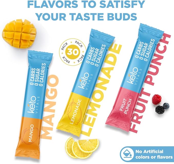 Keto Vitals Original Electrolytes Powder Packets | Keto Friendly Electrolyte Hydration Packs |