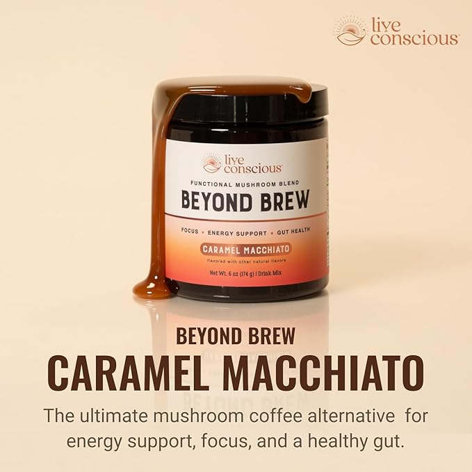 Beyond Brew Caramel Macchiato Coffee Alternative - Low Caffeine Superfood - Powerful Mushroom