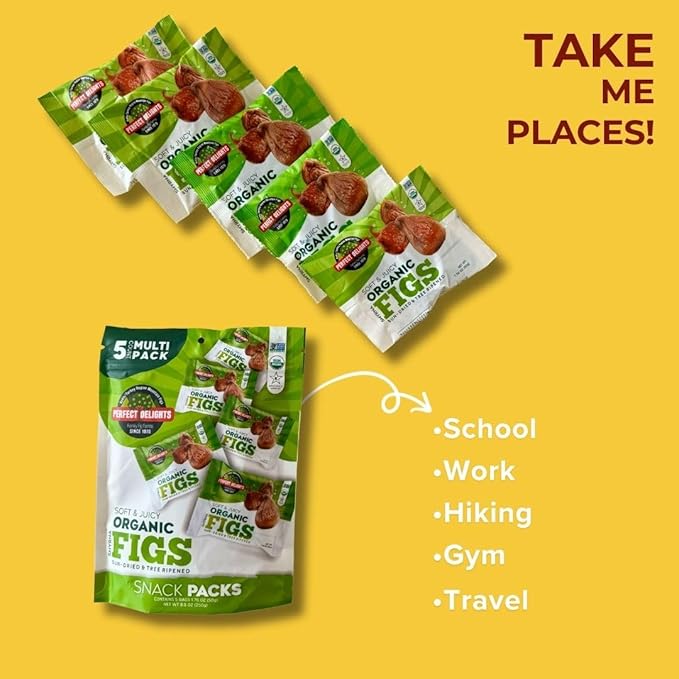 Perfect Delights Organic Snack Pack Figs, Sun-Dried Turkish Figs, On-the-Go Vegan, Healthy Snack