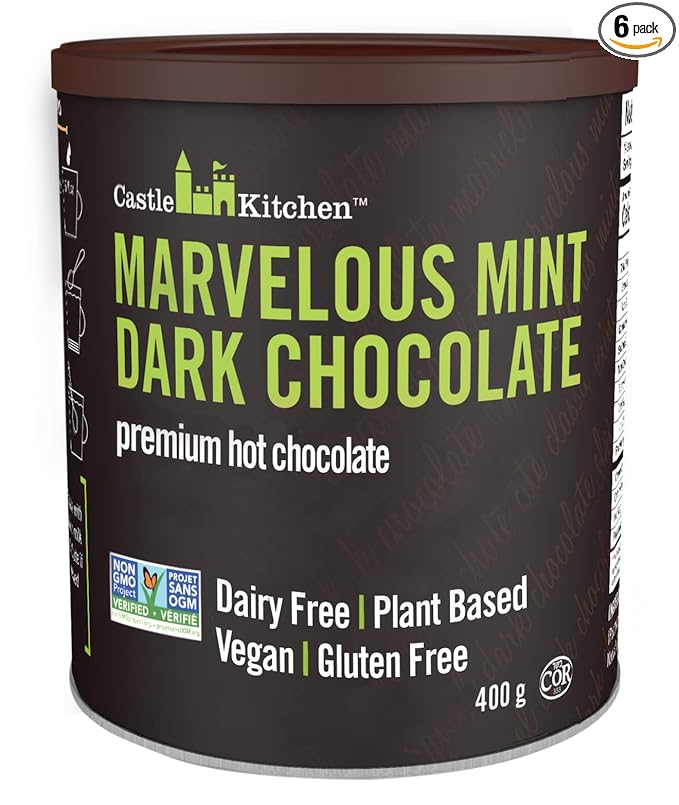 Castle Kitchen Mint Dark Hot Chocolate (6 Pack) Premium Plant Based, Dairy Free, Gluten-Free, Vegan