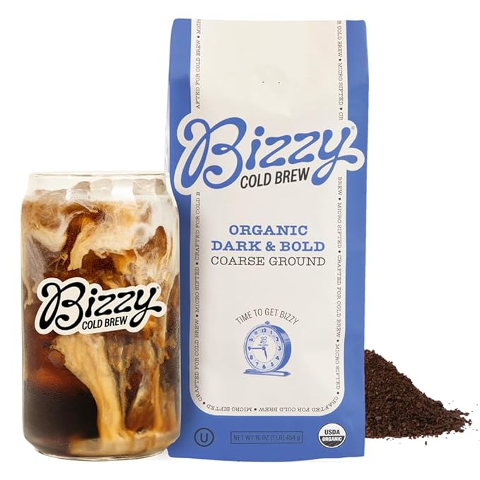 Bizzy Organic Cold Brew Coffee | Dark & Bold Blend | Coarse Ground Coffee | Dark Roast | Micro