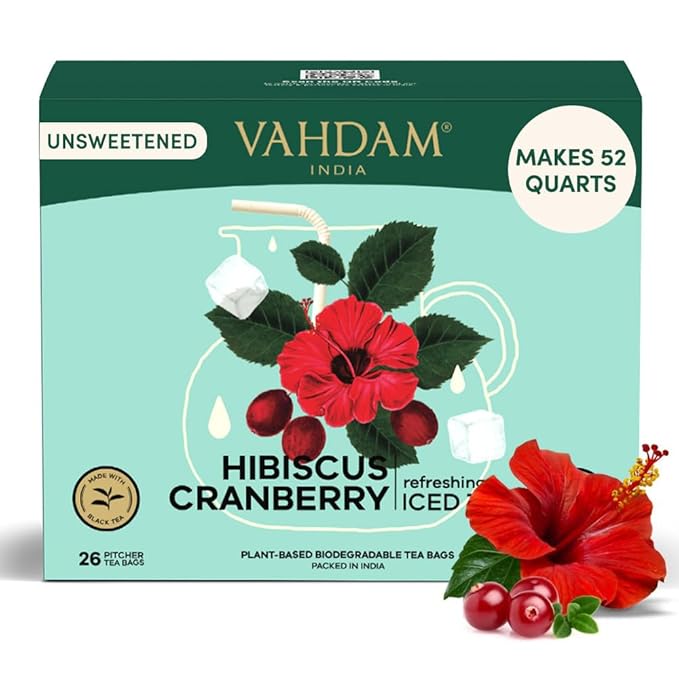 Hibiscus Cranberry Iced Tea Bags (26 Pitcher Tea Bags/52 Quarts) Zero Added Sugar | Naturally Sweet