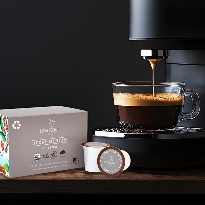 Lifeboost Organic Decaf Coffee K Cups - Low Acid Single Origin Non-GMO Mold Free Decaf Coffee Pods