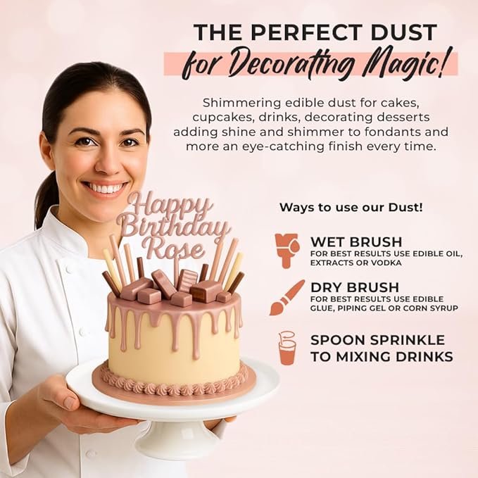 Bulk (20g) Rose Gold Luster Dust Edible Glitter for Cocktails | Premium Edible Rose Gold Luster