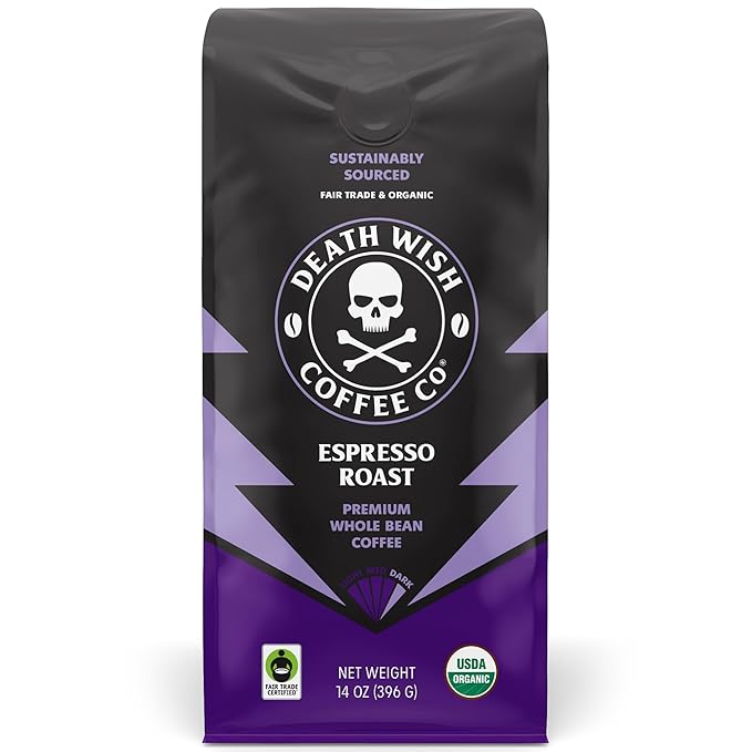 Death Wish Coffee, Whole Bean Espresso Roast - Organic, Fair Trade, Arabica and Robusta Coffee