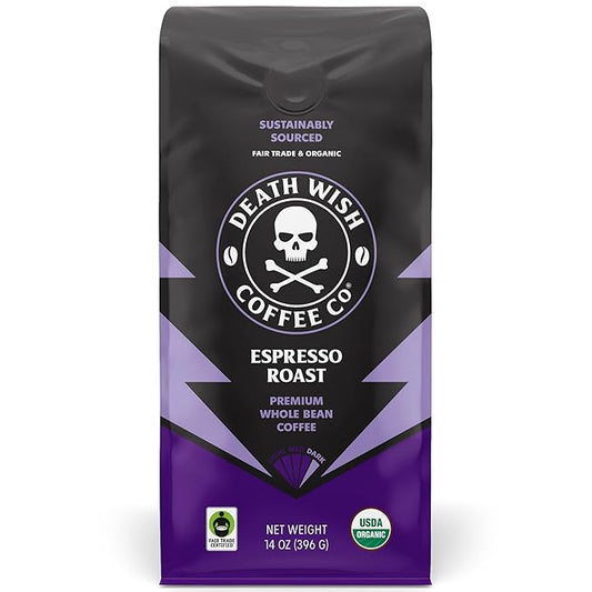 Death Wish Coffee, Whole Bean Espresso Roast - Organic, Fair Trade, Arabica and Robusta Coffee