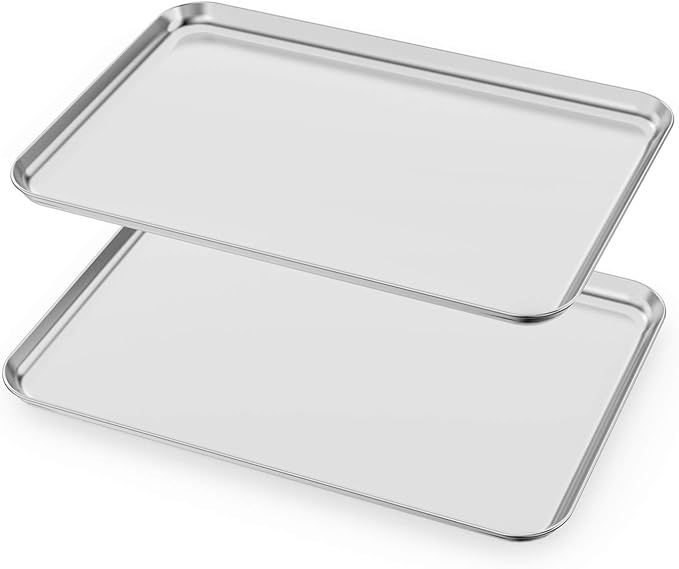Baking Sheets Set of 2, HKJ Chef Cookie Sheets 2 Pieces Stainless Steel Baking Pans & Toaster Oven