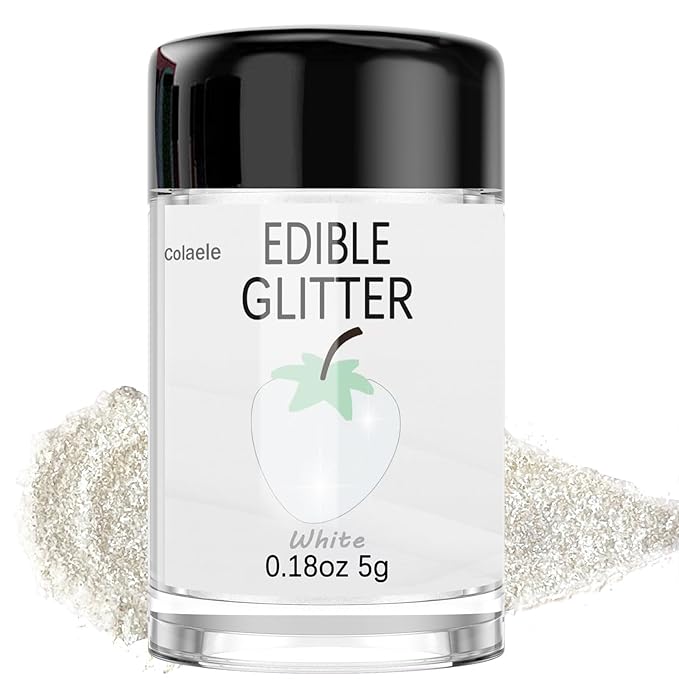 White Edible Glitter Glimmer Powder for Cakes Drinks - Colaele 5 grams Food-Grade Luster Dust