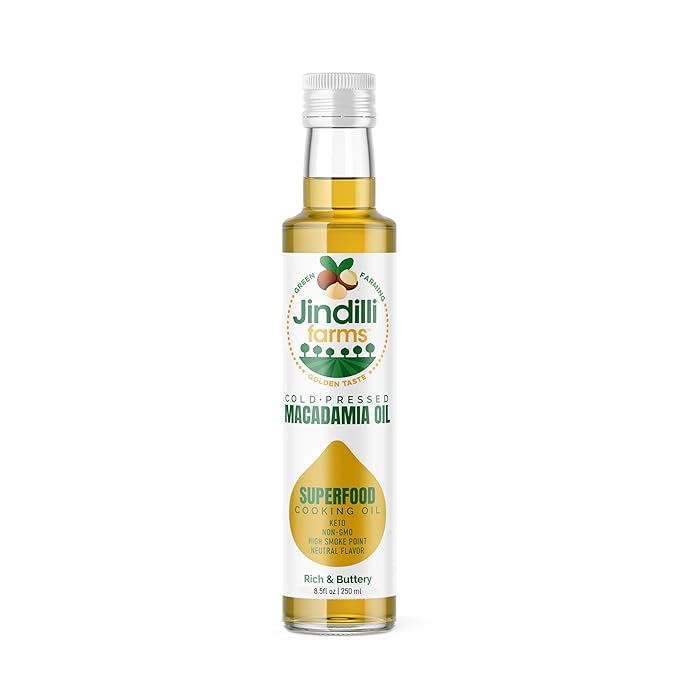 Jindilli Farms Macadamia Nut Cooking Oil- Australian Pure Cold Pressed Oil, Unrefined, Natural