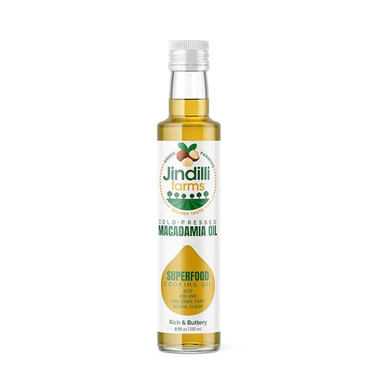 Jindilli Farms Macadamia Nut Cooking Oil- Australian Pure Cold Pressed Oil, Unrefined, Natural