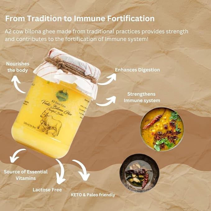 Indicow A2 Desi Cow Ghee, Clarified Butter | Grass Fed Cows | (1000ML(33.8oz), A2 Cow Ghee (Sahiwal