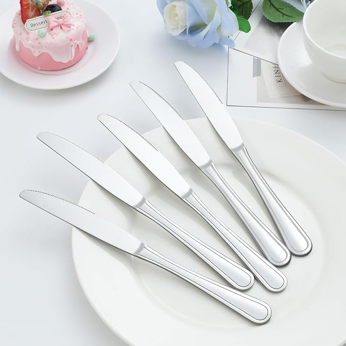Dinner Knives Set of 24, 9??Knives Set, Butter Knives with Pretty Line Handle, Sharp Knives Set