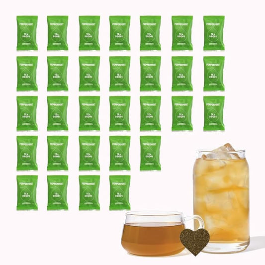 Tea Drops 30 Bulk Pack Organic Peppermint Bagless Tea - Loose Leaf, Lightly Sweetened, On-The-Go.