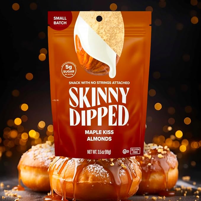 SkinnyDipped Maple Kiss Almonds, Healthy Snack, Plant Protein, Gluten Free, 3.5 oz Resealable Bags
