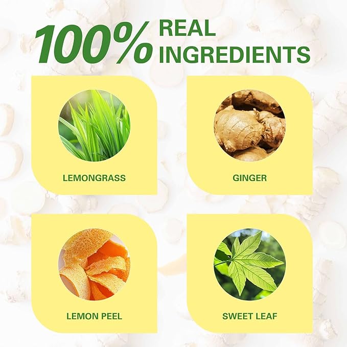WT WEETEE Lemon & Ginger Herbal Tea, 100% Natural Ingredients, Made With Lemongrass, 100 Count