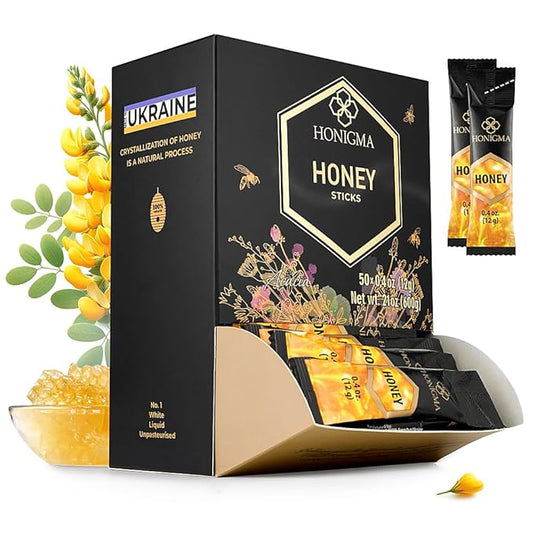 HONIGMA® Deliciously Sweet Acacia Honey Sticks - 50 Count (12g each) | Pure Ukrainian Honey |