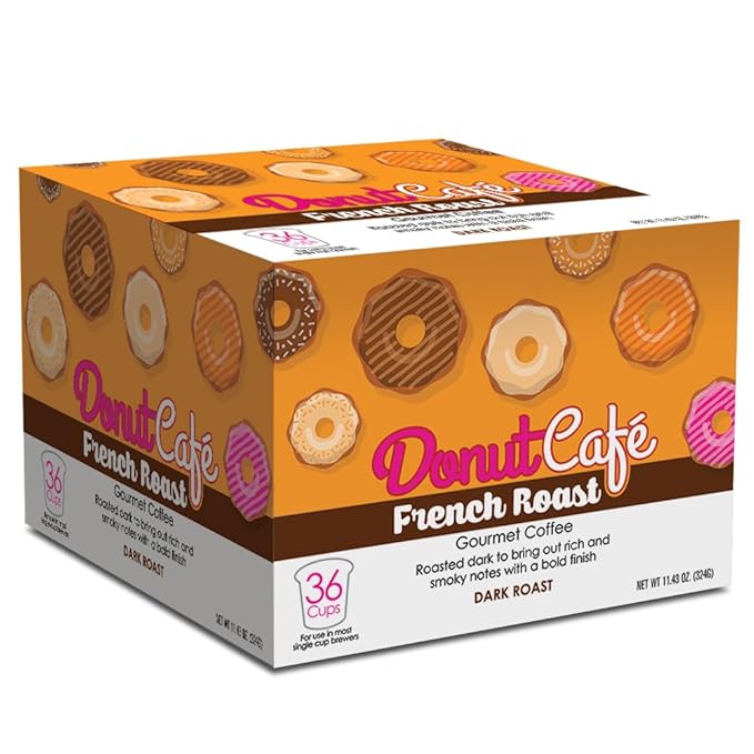 Donut Café – Gourmet Single Serve Coffee Pods for Keurig K-Cup Brewers, Dark Roast, 100% Arabica