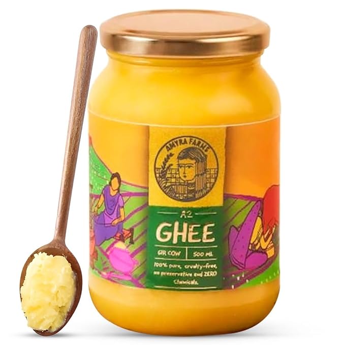 Amyra Farms Organic A2 Ghee - 1 Pound | Grass-Fed Gir Cow Ghee, Handcrafted Bilona, Pure &