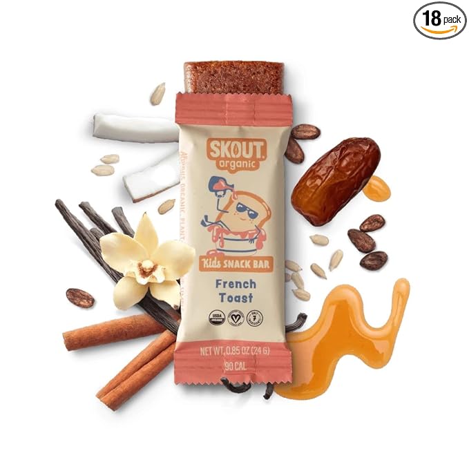 Skout Organic French Toast Frenzy Kids Snack Bars (18 Pack) | Organic Kids Snack Bars | Plant-Based