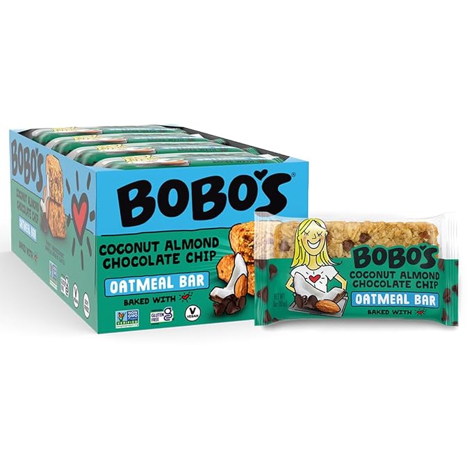 Bobo's Oatmeal Bars, Coconut Almond Chocolate Chip, Gluten Free Vegan Whole Grain Oat Bars, Pack of