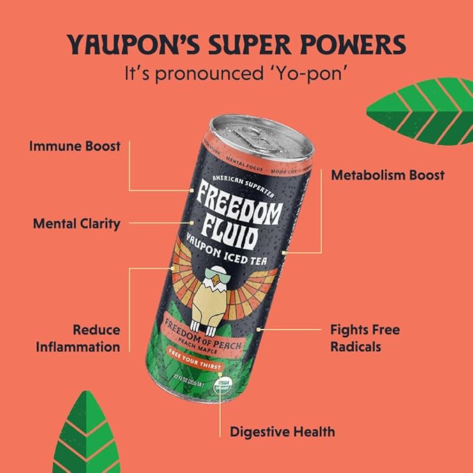 Freedom Fluid Organic Yaupon Iced Tea – Refreshing Peach | Herbal Tea Drink | Lightly Sweetened