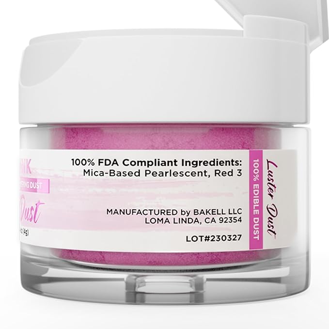 Luster Dust - Pink Pink (4g 1x Jar) | Edible Vegan Dust & Paint for Cake Decorating, Ice Cream