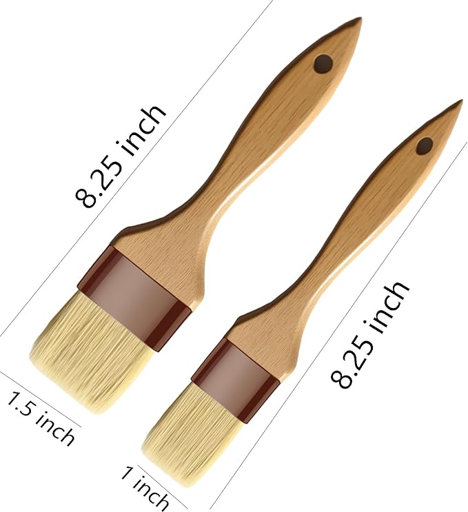 Pastry Brush-Basting Brush for Cooking,2 Pc Boar Bristles Food Brush for BBQ,Beech Wooden Handle