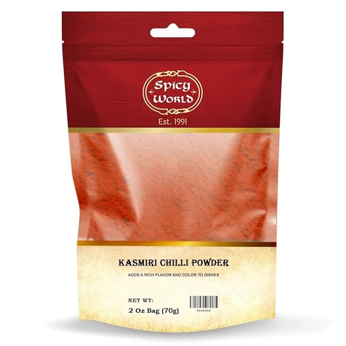 Spicy World Kashmiri Chili Powder Red 2 Ounce bag | All Natural Low Heat, Red Chili Powder - Red