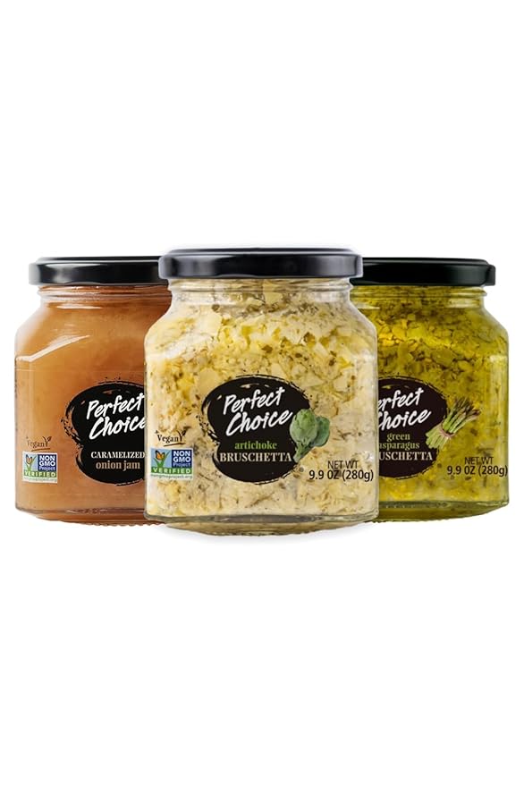 Perfect Choice Variety Pack with Delicious Artichoke Bruschetta, Green Asparagus Bruschetta &