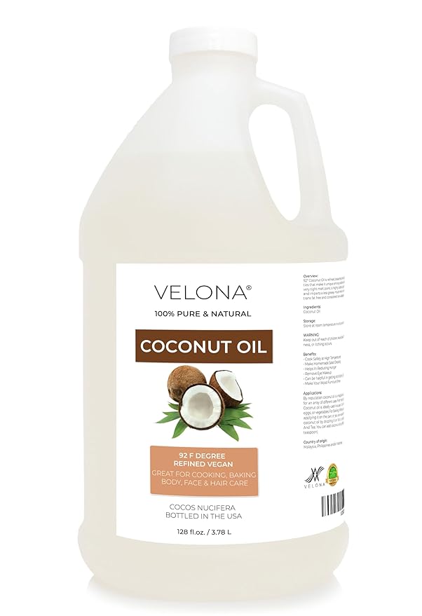 velona Coconut Oil 92 Degree 1 Gallon / 128 Fl Oz | 100% Pure and Natural Carrier Oil | in jar |