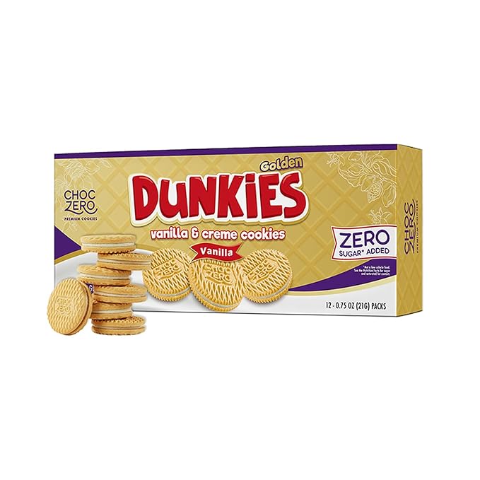 ChocZero Gluten-Free Vanilla Sandwich Cookies with Creme - Low Sugar, Keto Friendly Dunkies (1 Box