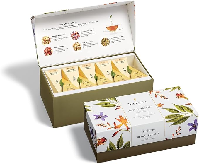 Tea Forte Herbal Retreat Premium Tea Presentation Box Tea Gift Sampler, 20 Count, 2 of Each Variety