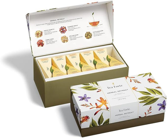Tea Forte Herbal Retreat Premium Tea Presentation Box Tea Gift Sampler, 20 Count, 2 of Each Variety