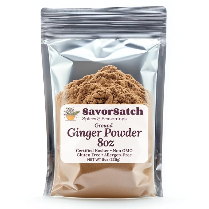 SavorSatch Ground Ginger Powder ??8oz Resealable Pouch | Kosher Certified, Non-GMO | Bold Flavor