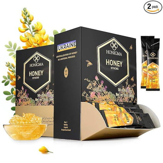HONIGMA® Pure Ukrainian Acacia Honey Sticks – Deliciously Sweet – Sustainably Sourced – 50 Count