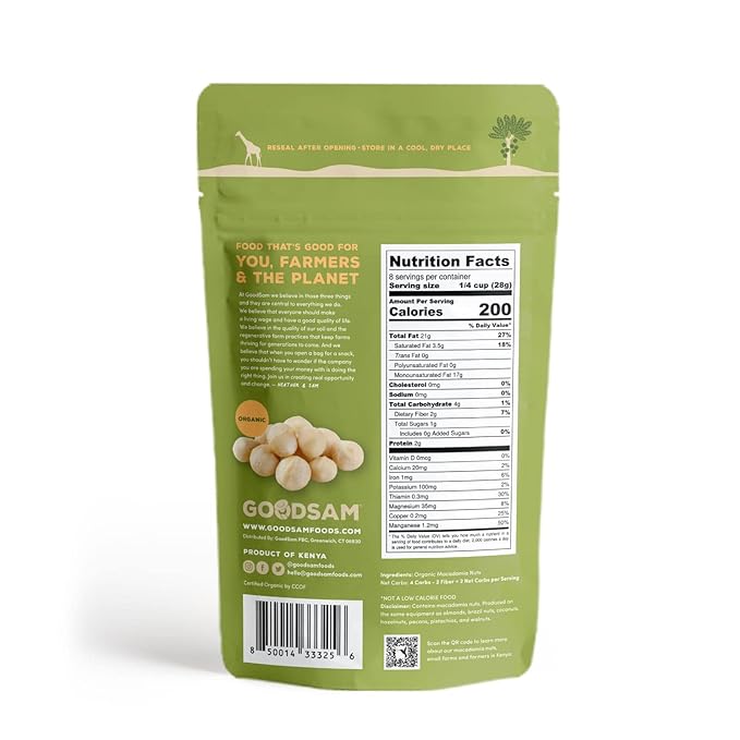 goodSAM Organic Raw Macadamia Nuts – Unsalted, Whole Nuts – Buttery Creamy Flavor – Sustainably