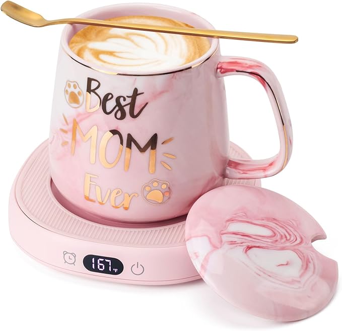 Coffee Mug Warmer & Best MOM Ever Mug Set, Electric Cup Warmer for Desk Office Home, Beverage